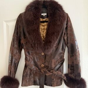 ISO Cache Brown Leather Jacket with Fur Trim